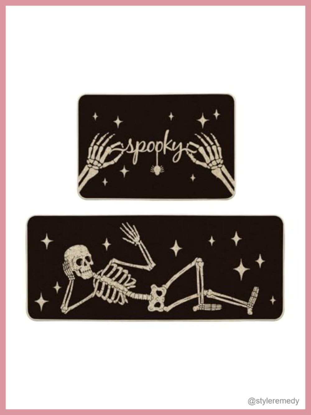 Skeleton Black Halloween Kitchen Mats Set of 2 24x35 and 24x59 Non-Slip